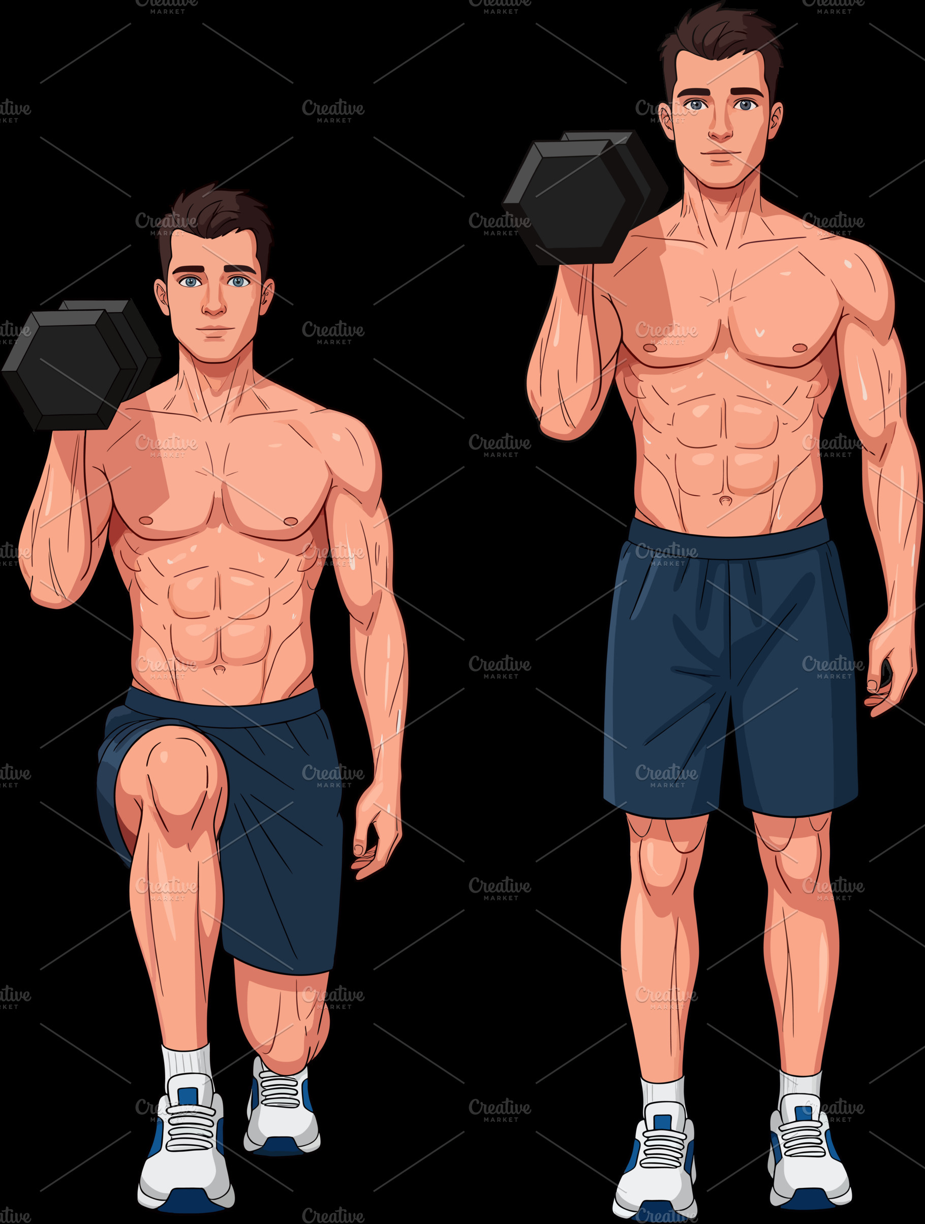 fitness man doing a lunge with weigh, a Sports & Recreation Photo by angellodeco