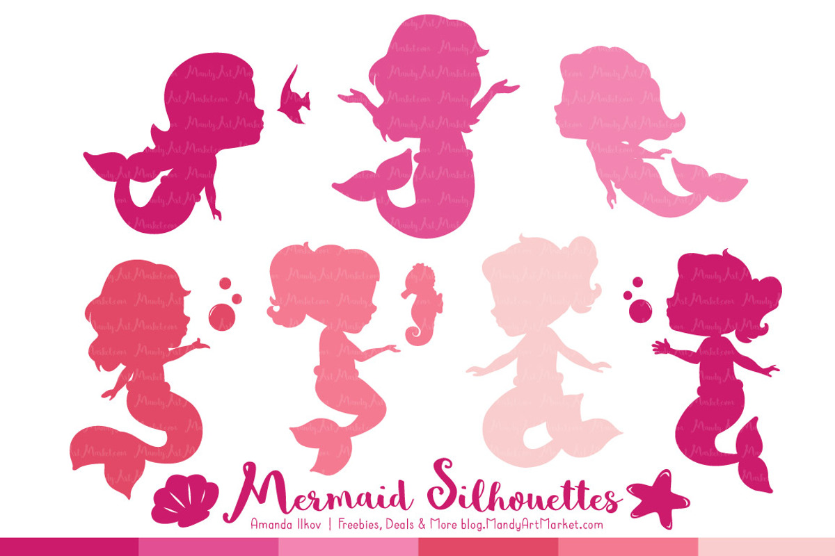 Shades of Pink Mermaid Clipart, an Illustration by Amanda Ilkov (Photo 1 of 3)