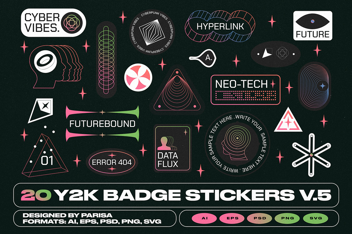 20 Y2K Badge Stickers V.5, an Object Graphic by Parisa-Artstudio (Photo 1 of 5)