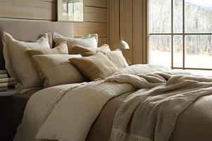 Elegant bedroom showcasing a neatly, a Photo by Pavel_design