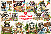 Spring Raccoon Wooden Signs Clipart, a Seasonal Illustration by DreamArtGraphic (Thumbnail 1 of 5)