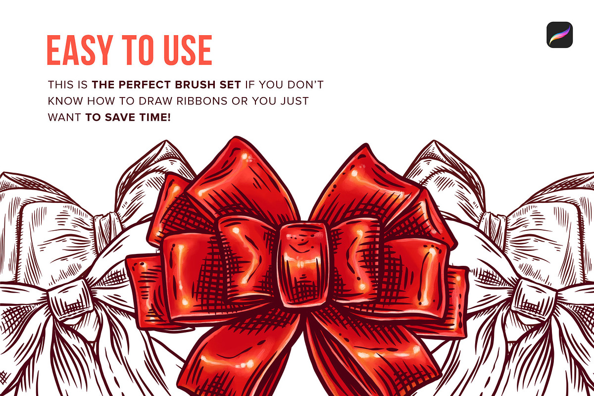 5 Ribbon Procreate Stamp Brushes, a Brush Add-On by Riveros Illustration (Photo 9 of 12)