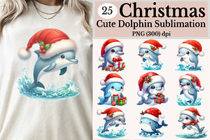 Christmas Cute Dolphin Clipart, an Illustration by Rose Art