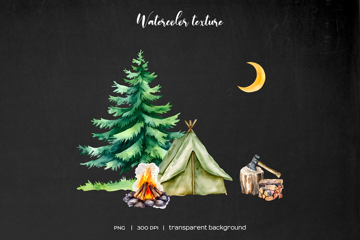 Watercolor camping clipart Hiking, an Object Illustration by Art and Funny (Photo 3 of 3)