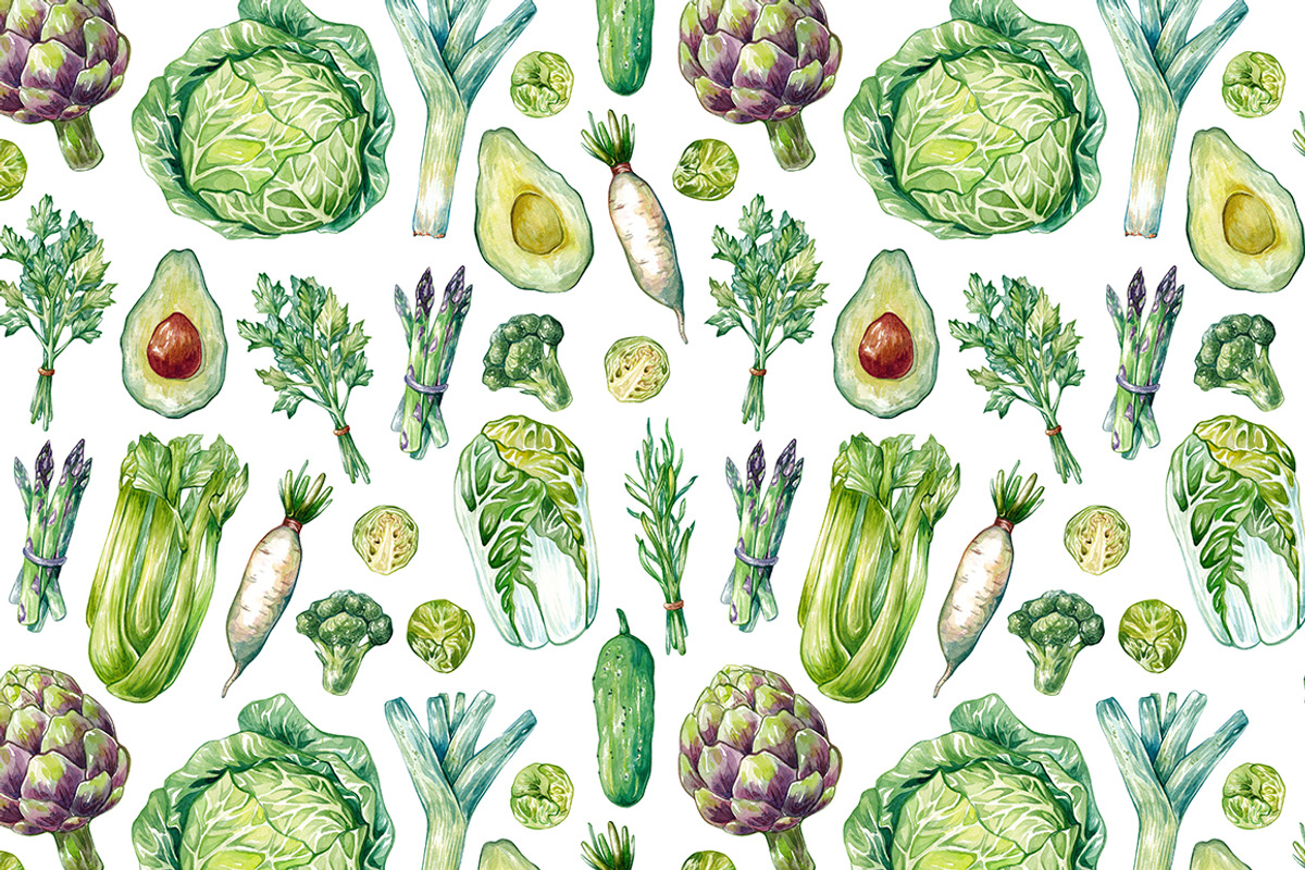 Green Vegetables. Watercolor Bundle, an Illustration by Olga Olmix (Photo 5 of 10)