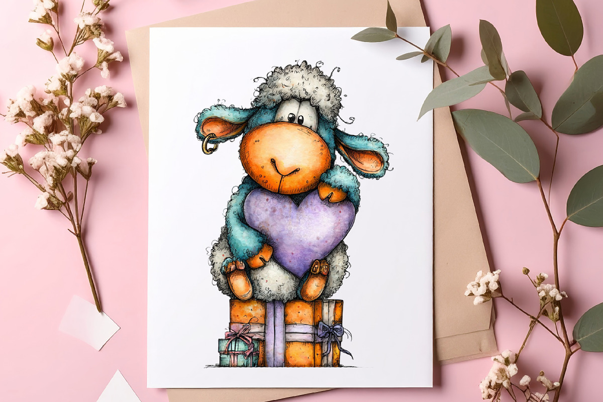 Funny Valentine Sheep Clipart, an Illustration by SinaCreation (Photo 9 of 11)