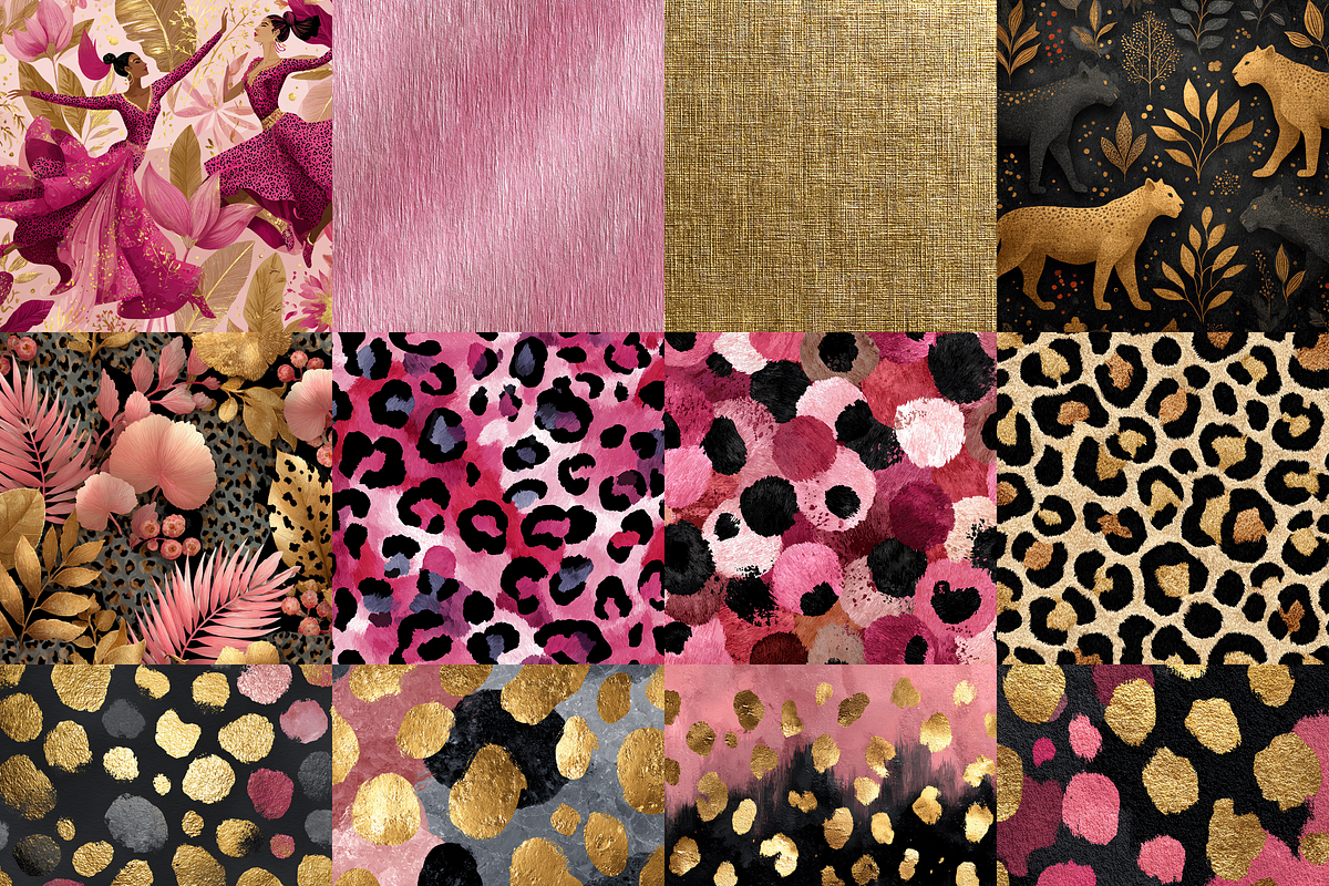 Pink and Gold Leopard Digital Paper, a Pattern Graphic by LA Design (Photo 2 of 10)