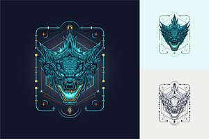 Godzilla head illustration, a Print Template by agora