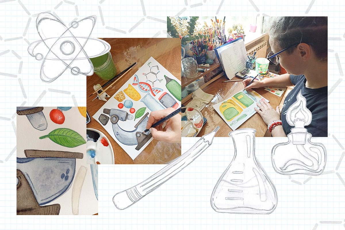 Science for kids watercolor clip art, an Object Illustration by DemiLena (Photo 2 of 18)