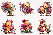 Whimsical Mothers Day Chickens, an Animal Illustration by Watercolor design (Thumbnail 2 of 6)