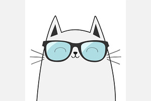 Cat wearing blue sunglasses.
