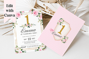 Pink & Gold First Birthday Invite