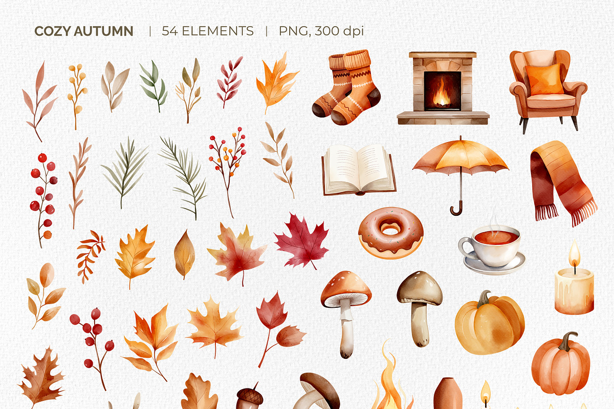 Cozy autumn watercolor clipart, an Illustration by Hanna's ArtLab (Photo 2 of 6)