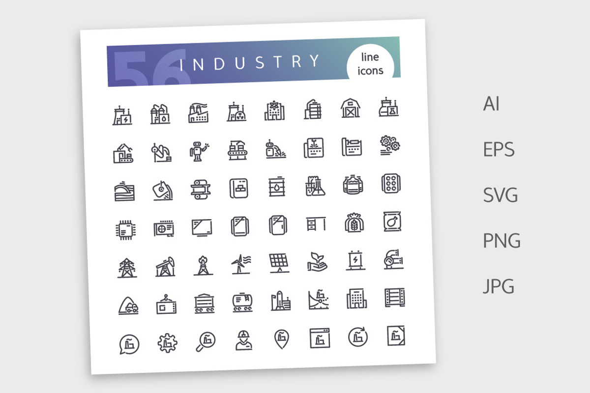 Industry Line Icons Set, an Outline Icon by Voysla's Shop (Photo 4 of 4)