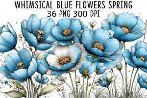 Whimsical Blue Flowers Spring Clipar, an Illustration by CraftArtStudio