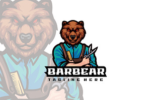 Bear Barber Mascot Style.