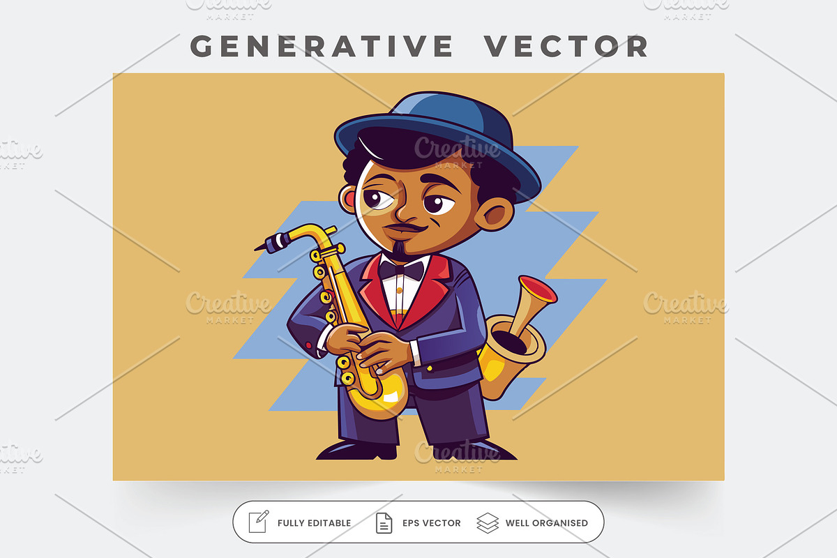 A cartoon character plays the saxoph, a Graphic by SouravDesign