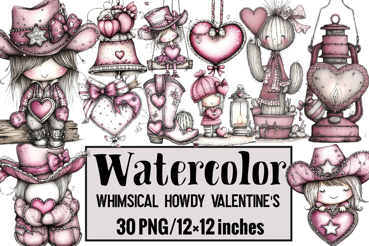 Whimsical Howdy Valentine's Clipart, an Illustration by Design Market (Photo 1 of 3)