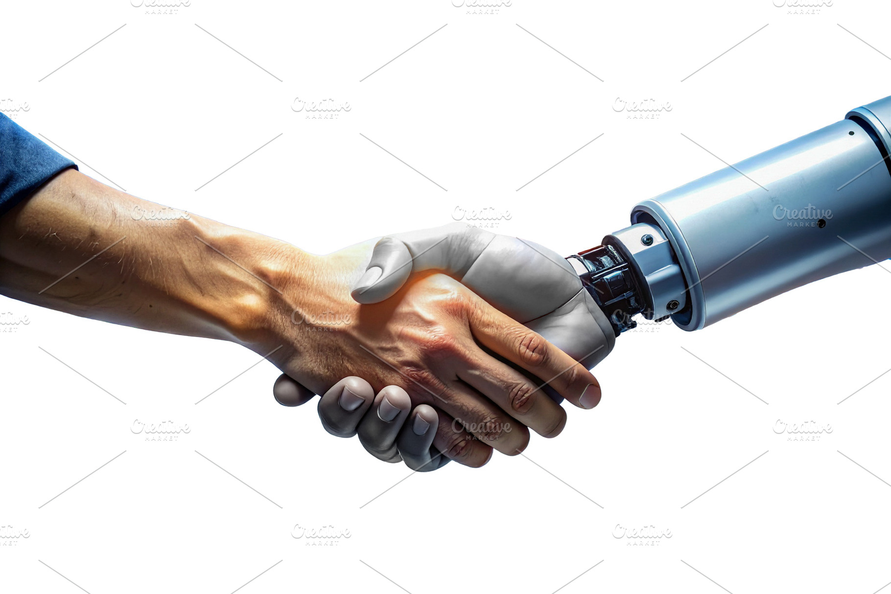 Human and machine shaking hands isolated photo, a Technology Photo by DanFLCreativo