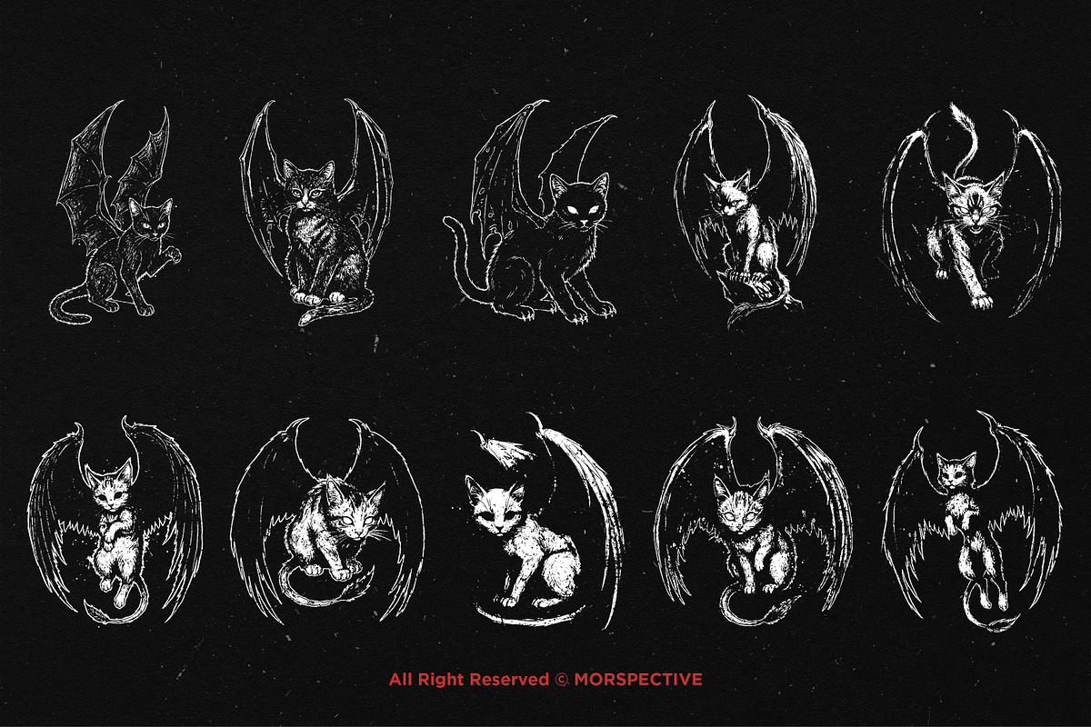 10 Bundle Dark Art Cat Wing Kitten, an Illustration by Morspective (Photo 6 of 7)