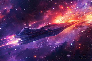 Illustrate a space travel scene feat, a Photo by LOGOCREATIVE