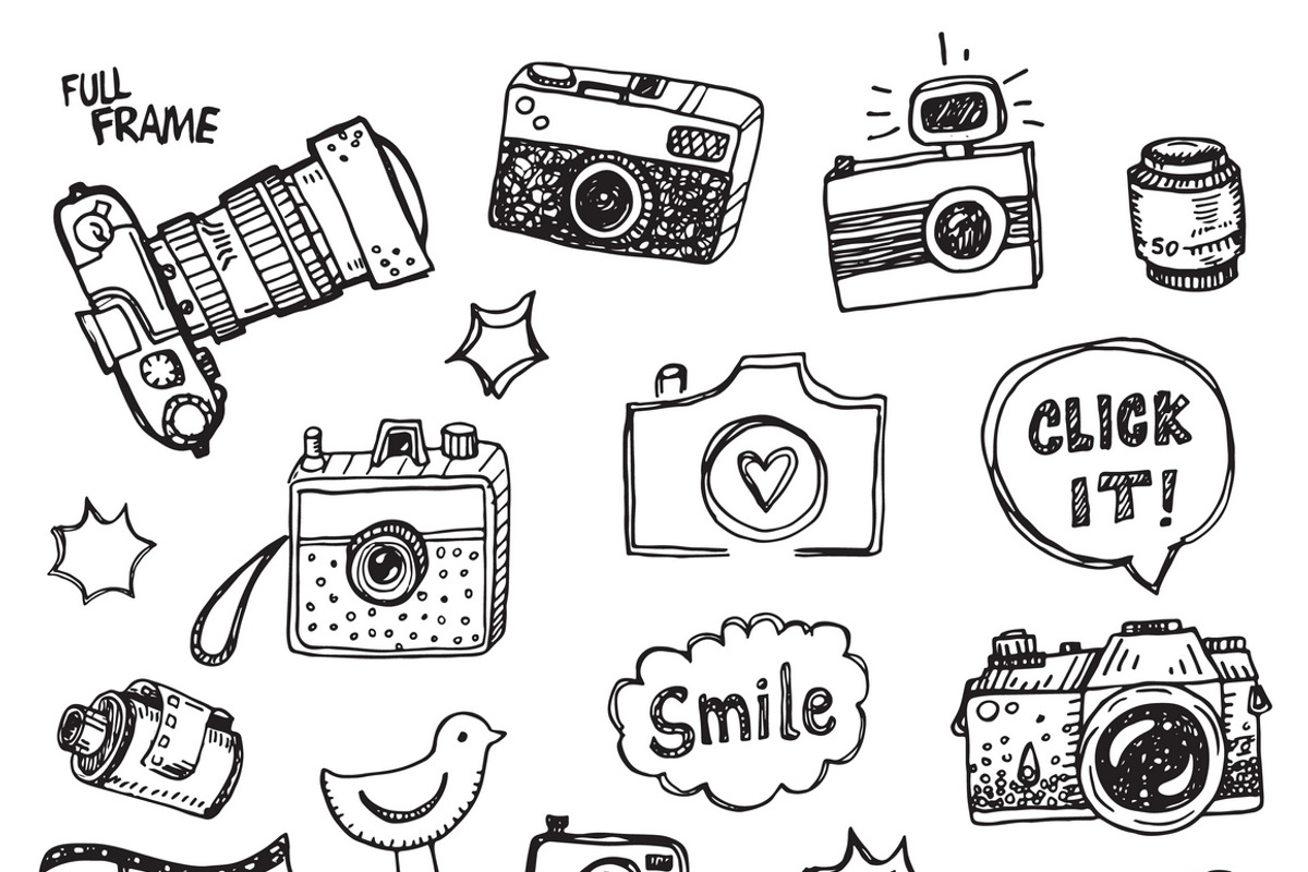 Retro photo doodles set + pattern, an Illustration by Hala (Photo 3 of 4)