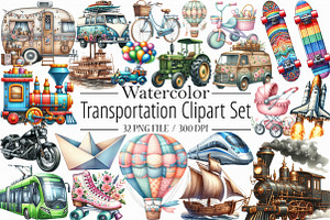 Watercolor Transportation Clipart Se, an Illustration by Libby Wishes