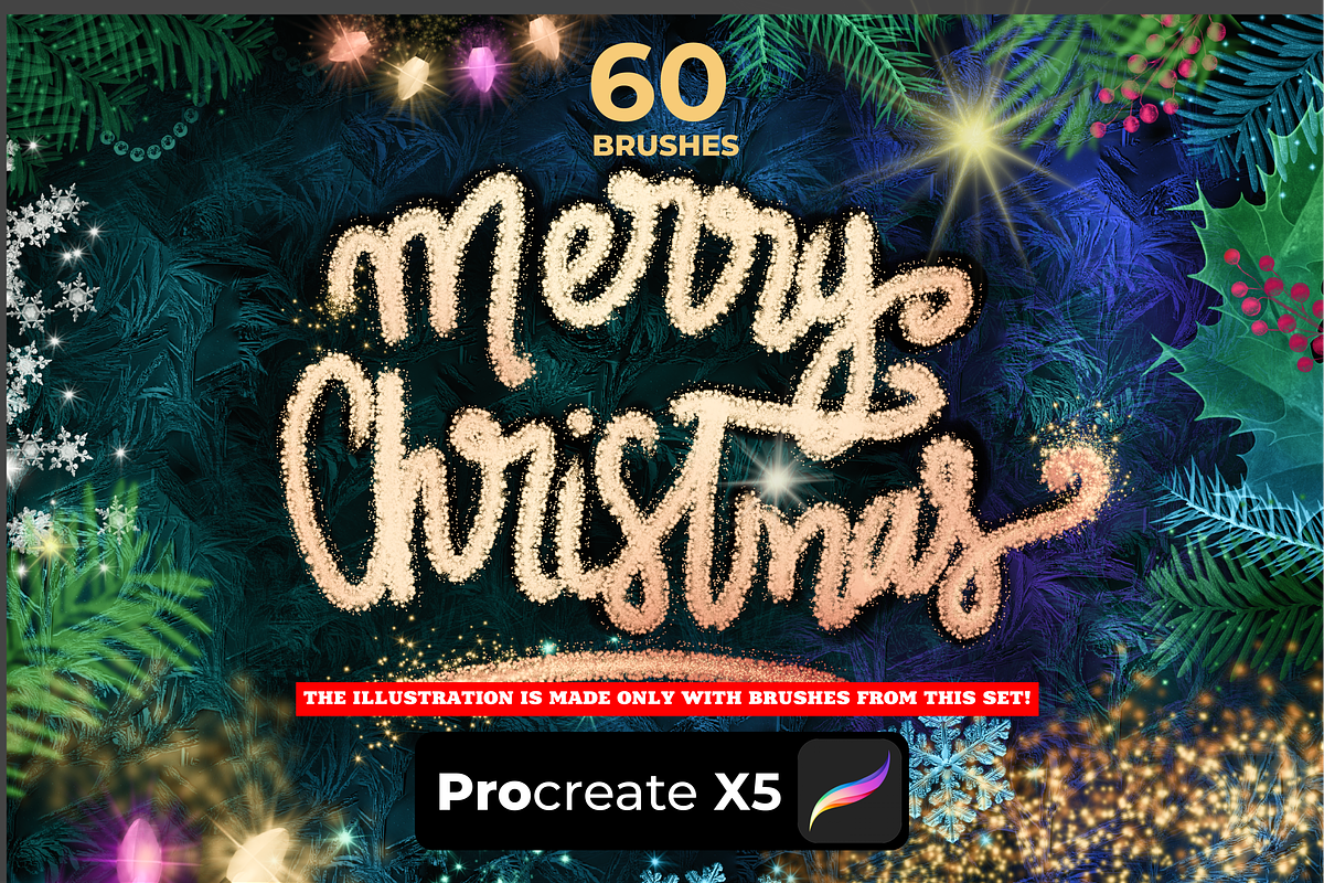 60 Christmas brushes PROCREATE X5, a Brush Add-On by Graphics Resources (Photo 1 of 9)