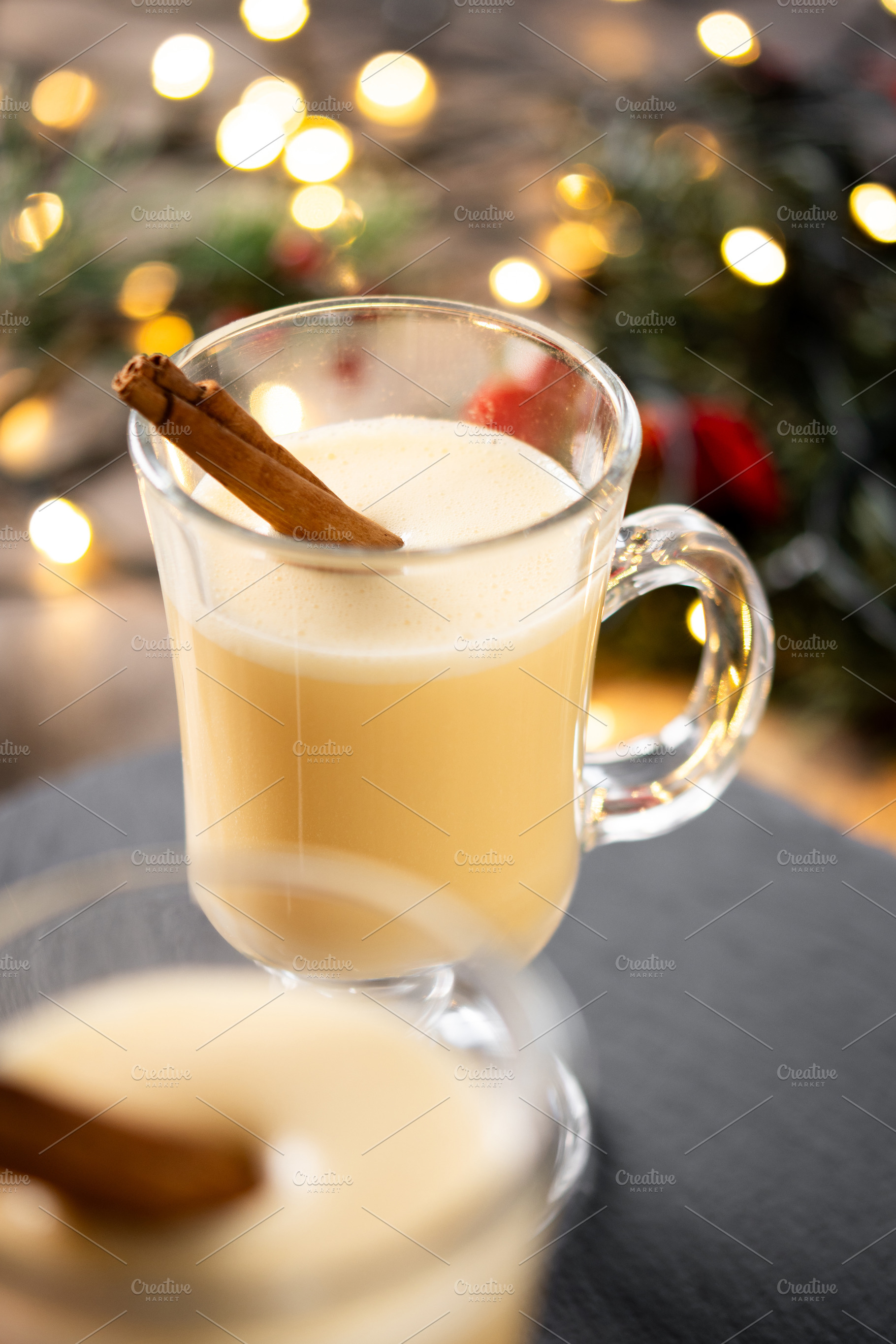 Christmas Eggnog with Cinnamon and Festive Lights, a Food & Drink Photo by etorres69