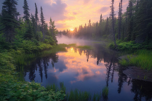 Serene river reflects the vibrant, a Photo by Pavel_design