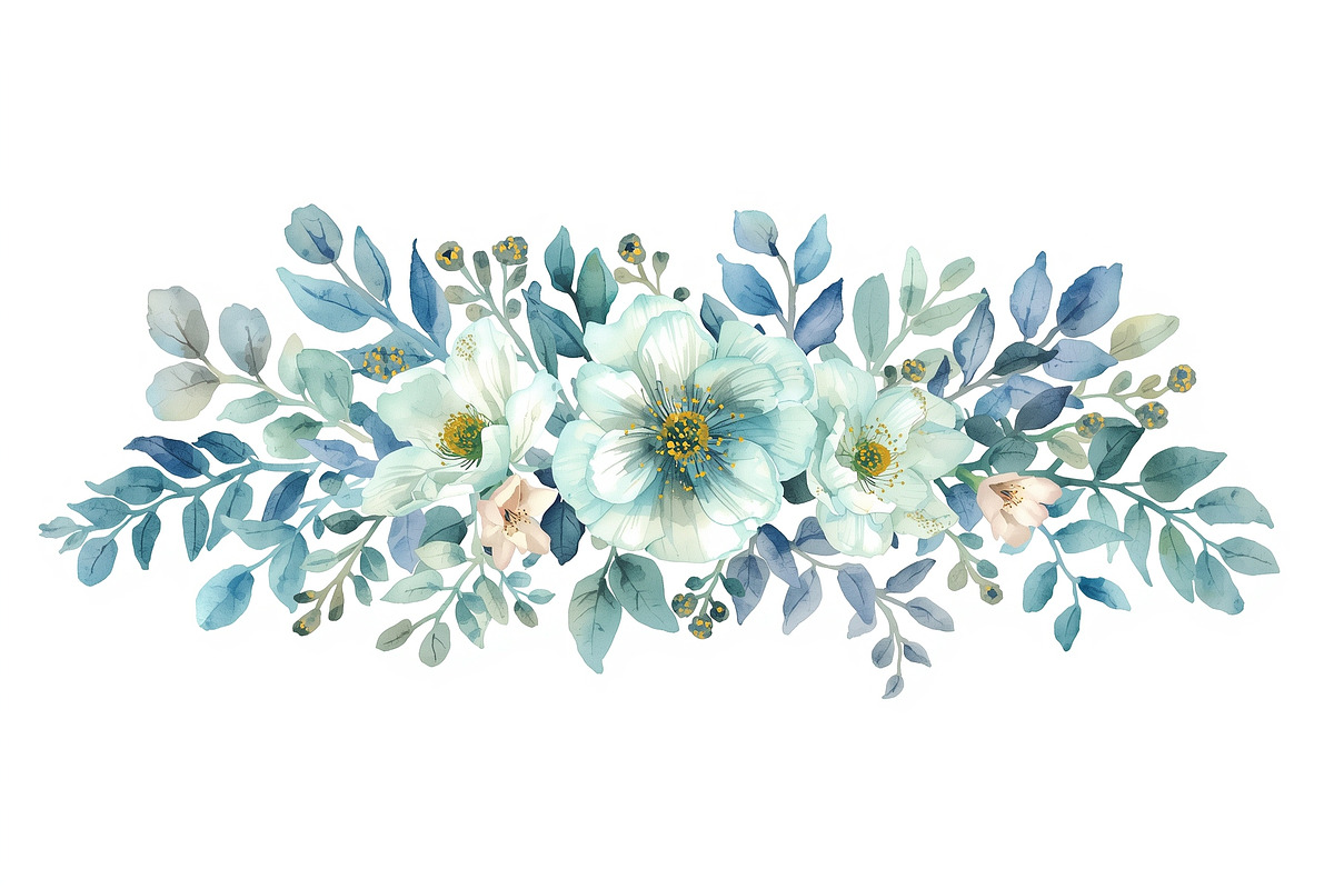Blue Watercolor Floral Set, an Illustration by Designer_Momina (Photo 14 of 16)