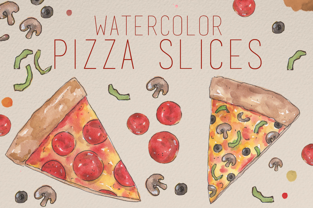 Watercolor Pizza Pack, a Food Illustration by R.Ewers Designs (Photo 1 of 3)