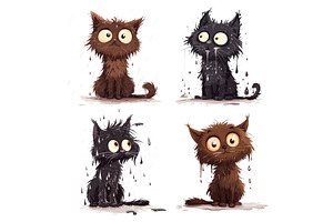 Funny wet cats. Black and brown cat, an Illustration by Stock-Smart-Start