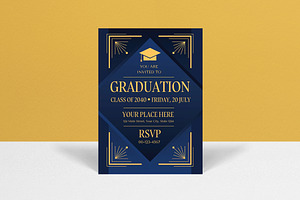 Blue Art Deco Graduation Invitation