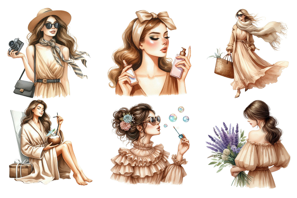 Watercolor Beige Summer Woman Png, an Illustration by SinaCreation (Photo 3 of 5)