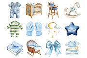 Watercolor Baby Boy Clipart, a Seasonal Illustration by CitraGraphics (Thumbnail 2 of 4)