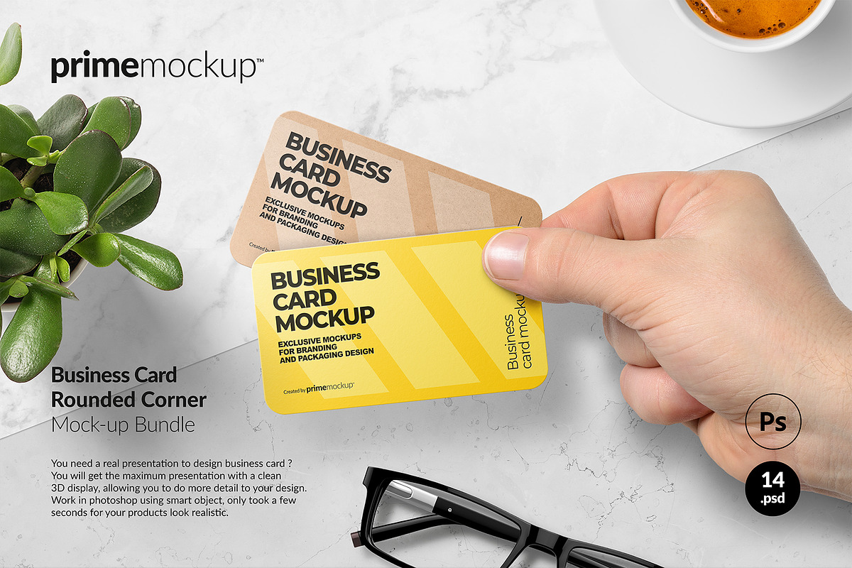 Rounded Corner Business Card Mockup, a Print Template by PrimeMockup (Photo 1 of 12)