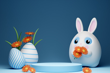 Easter, spring scene with podium