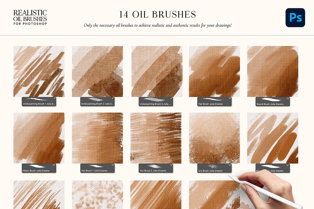 Realistic Oil Brushes Photoshop, a Brush Add-On by Julia Dreams (Photo 3 of 8)