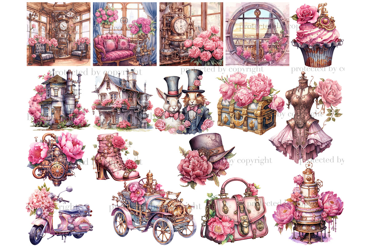 Pink Steampunk Valentine's Day PNG, a Seasonal Illustration by GlamArtZhanna (Photo 4 of 6)
