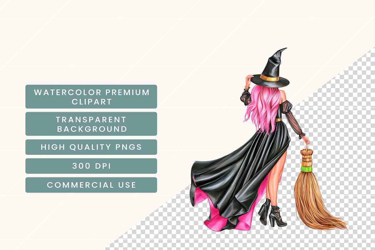 Neon Witch Clipart Bundle, a Seasonal Illustration by BusyDaydesign (Photo 7 of 9)