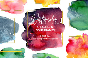 Watercolor Splash Stains Gold Frames