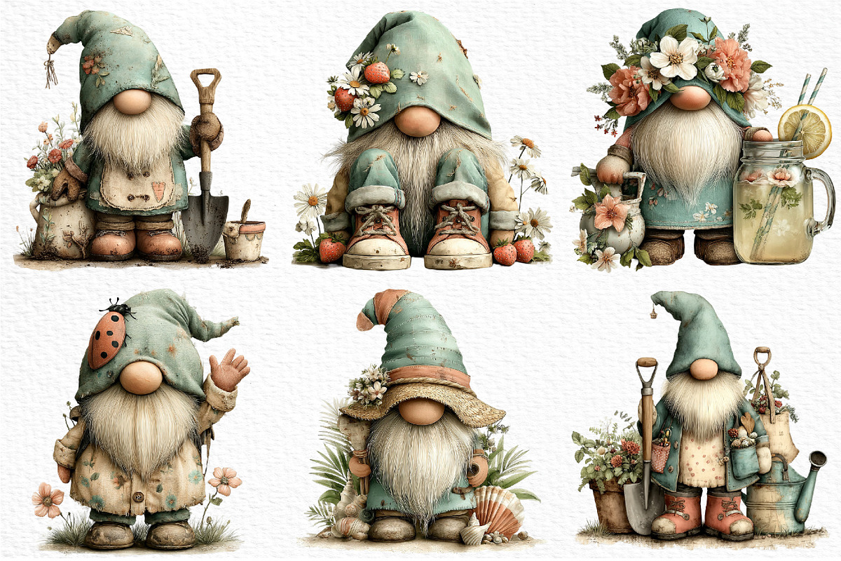 Whimsical Summer Gnome Clipart Png, an Illustration by Craft Nest (Photo 5 of 12)