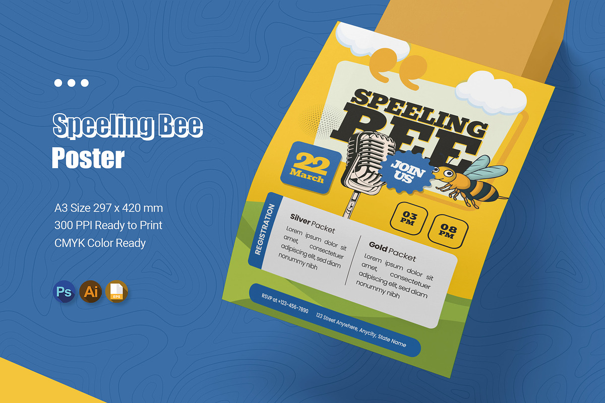 Speeling Bee Yellow Poster, a Poster Template by Esensifiksi.studio