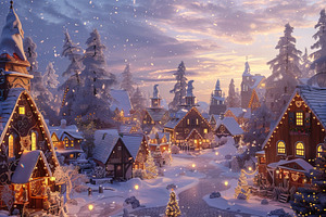 Festive Snowy Village at Sunset, a Holiday Photo by Ales Munt