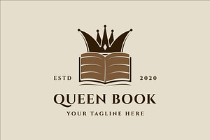 queen crown and book logo vintage, a Branding & Logo Template by zyxroun shop