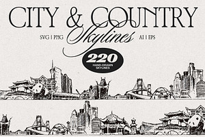 Hand Drawn City & Country Skylines, a Work Illustration by TheMountBirdStudio