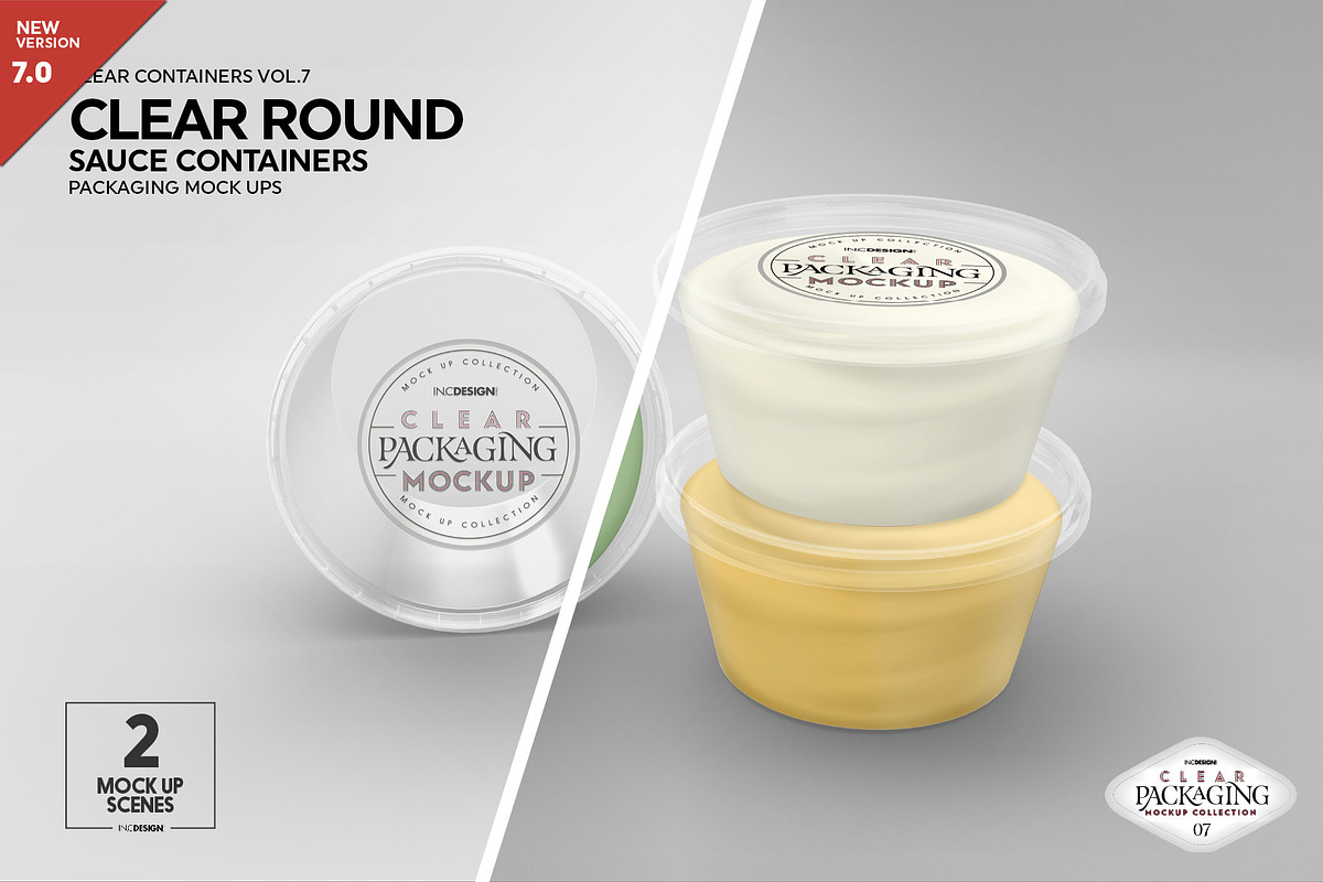 Clear Round Sauce Containers Mockup, a Cups & Container Mockup by INCDesign (Photo 1 of 14)