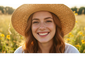 Young woman with wide, cheerful, a Nature Photo by Igor Tichonow
