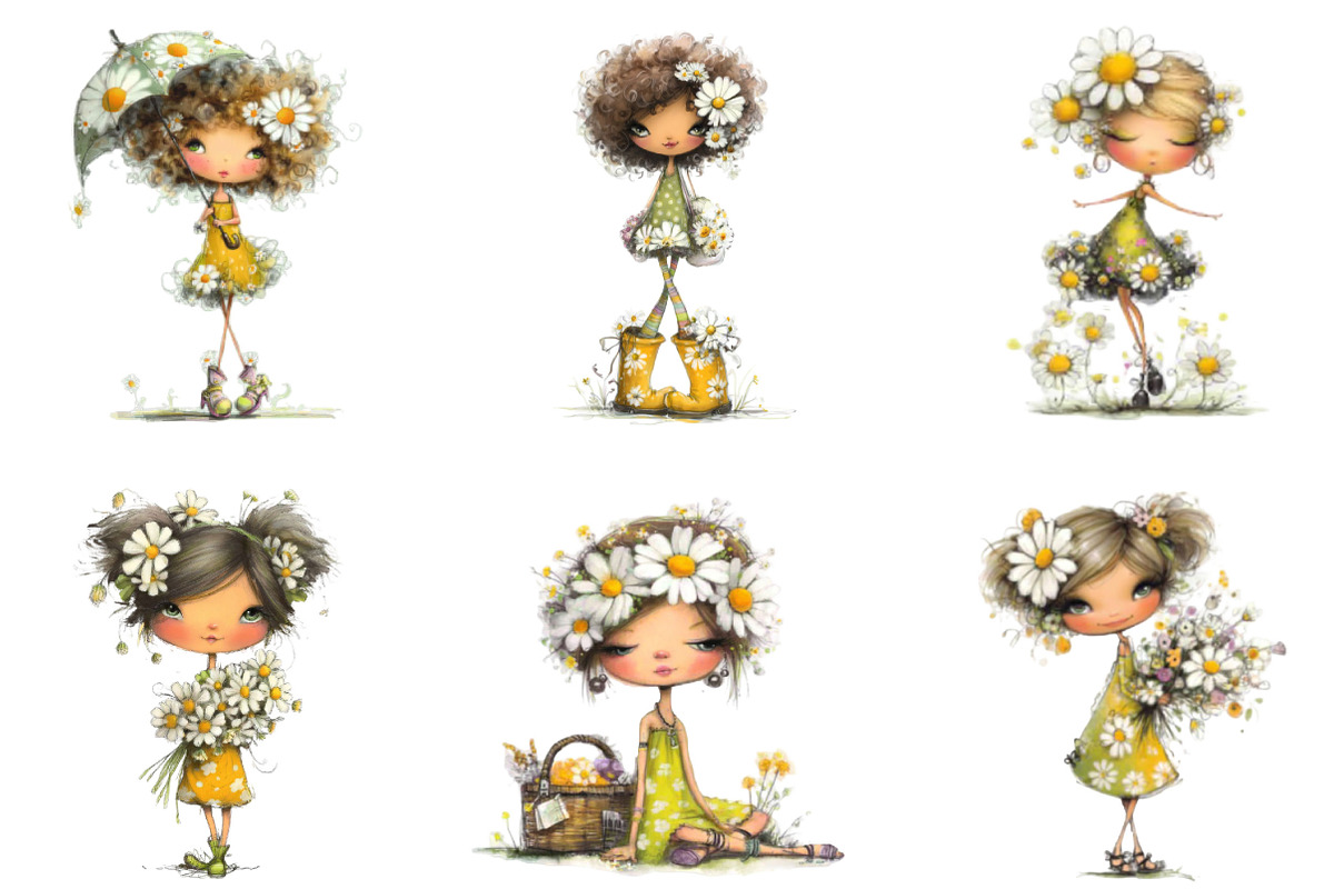 Whimsical Daisy Girl Clip Art, an Illustration by Designking (Photo 5 of 5)